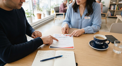People connecting over documents at a community table