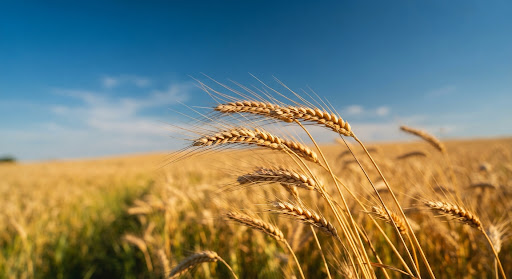 Golden wheat field under a clear sky